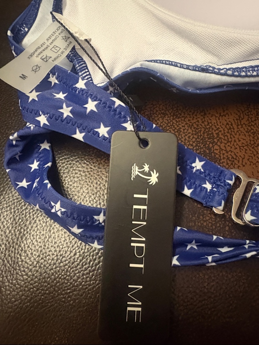 Tempt me size M Star-Print Navy Halter Bikini Top -4 of July new - Picture 4 of 8